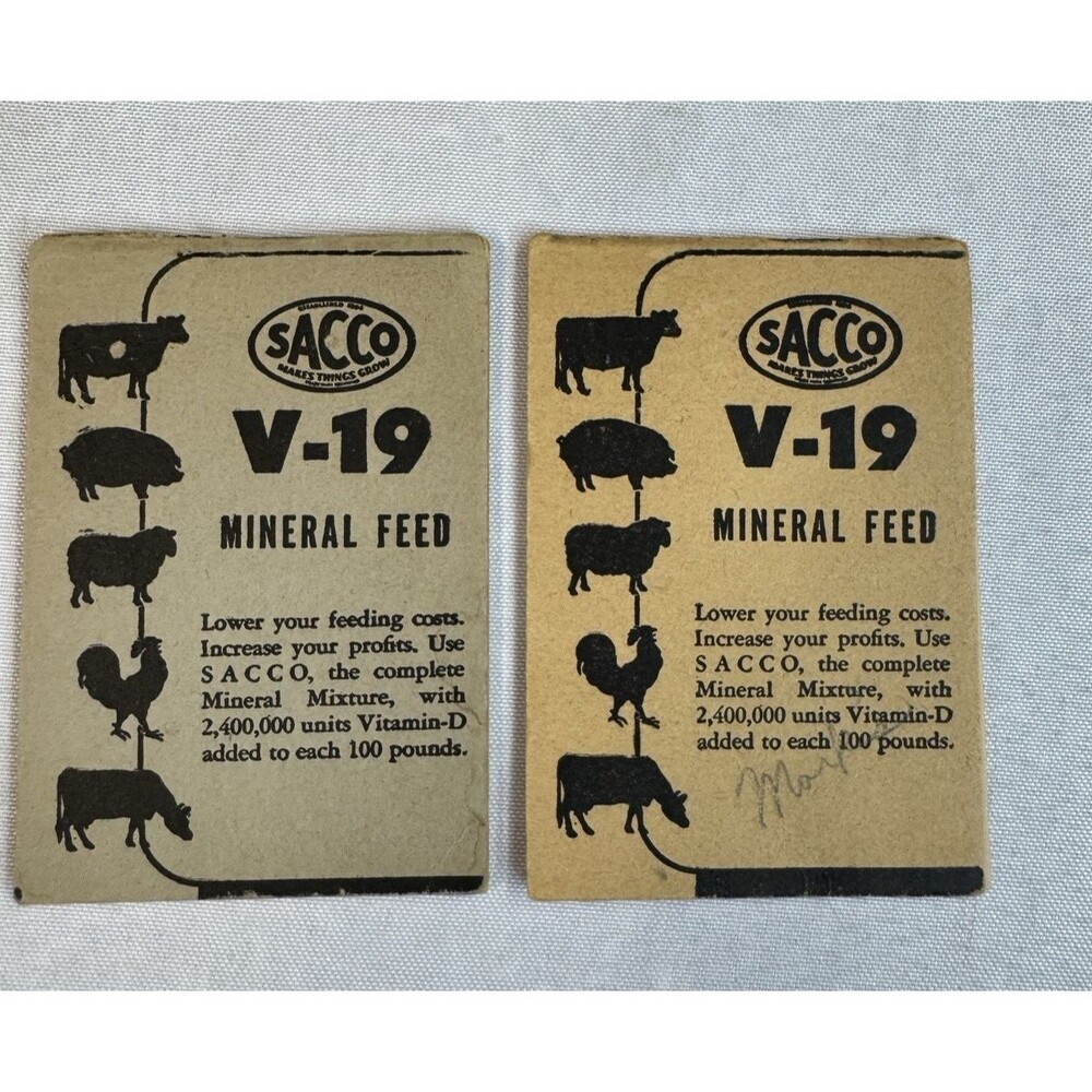 Vintage Sacco V-19 mineral feed paper pocket size memo pad (lot of 2) 1940-50s